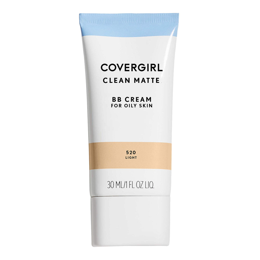 CoverGirl Clean Matte BB Cream bottle closeup showing matte finish for shine control.