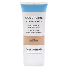 CoverGirl Clean Matte BB Cream bottle shows an oil-free matte finish for even skin tone.
