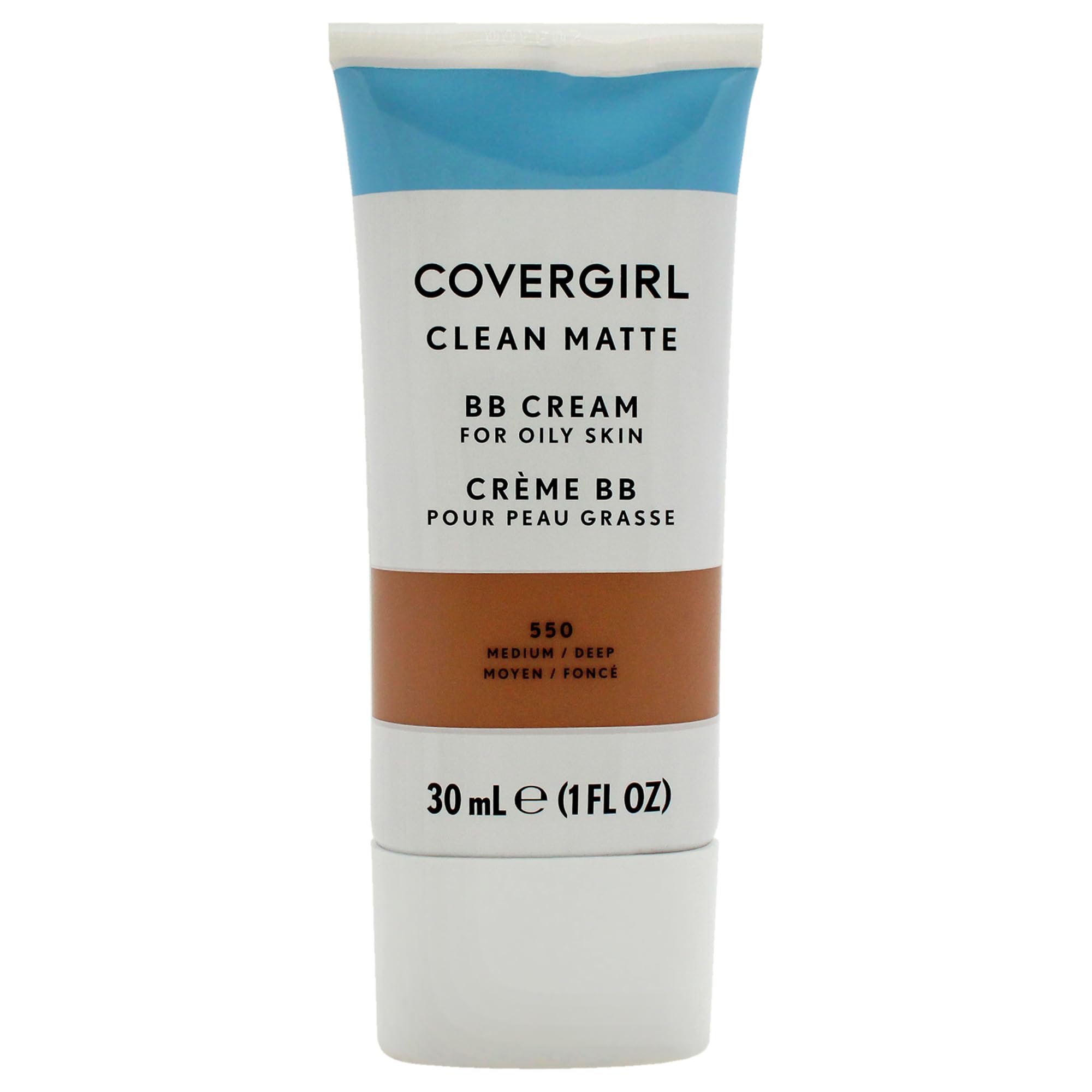 CoverGIRL Clean Matte BB Cream swatch on medium-deep skin showing blendable texture and tone