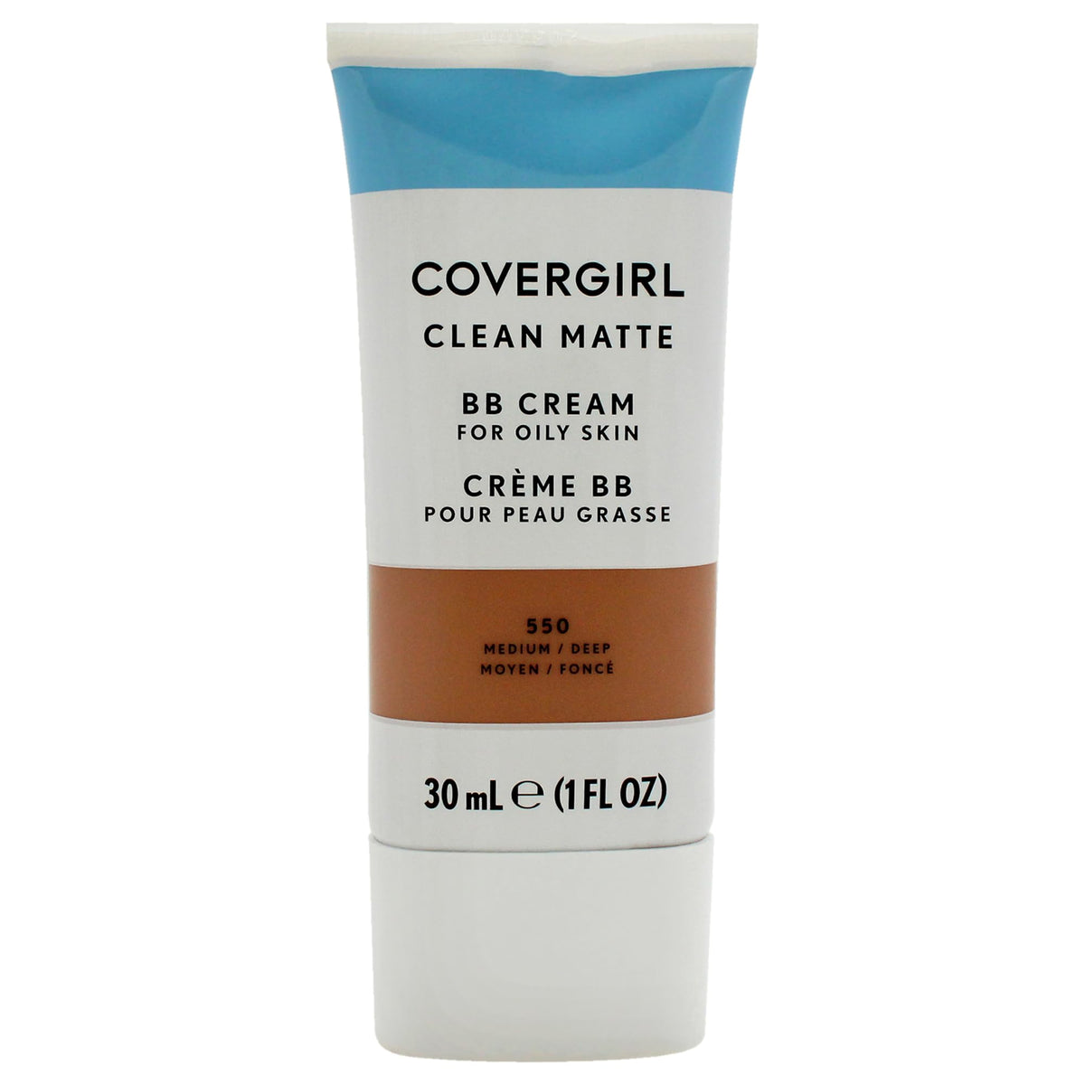 CoverGIRL Clean Matte BB Cream swatch on medium-deep skin showing blendable texture and tone