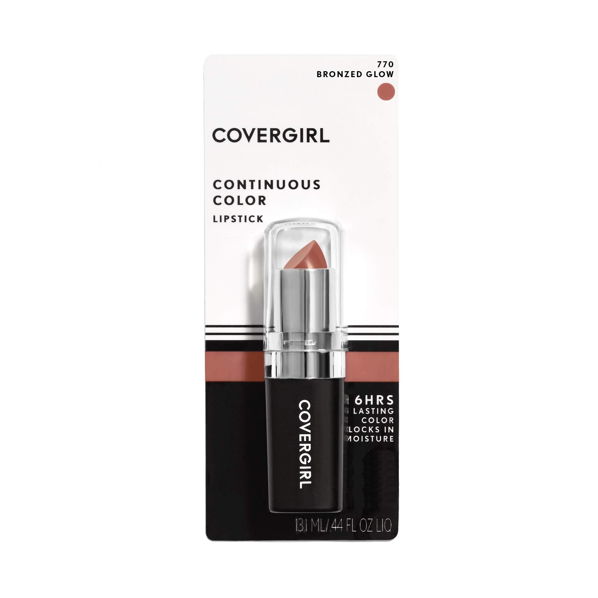 Close-up of Bronzed Glow lipstick tube highlighting long-lasting color.