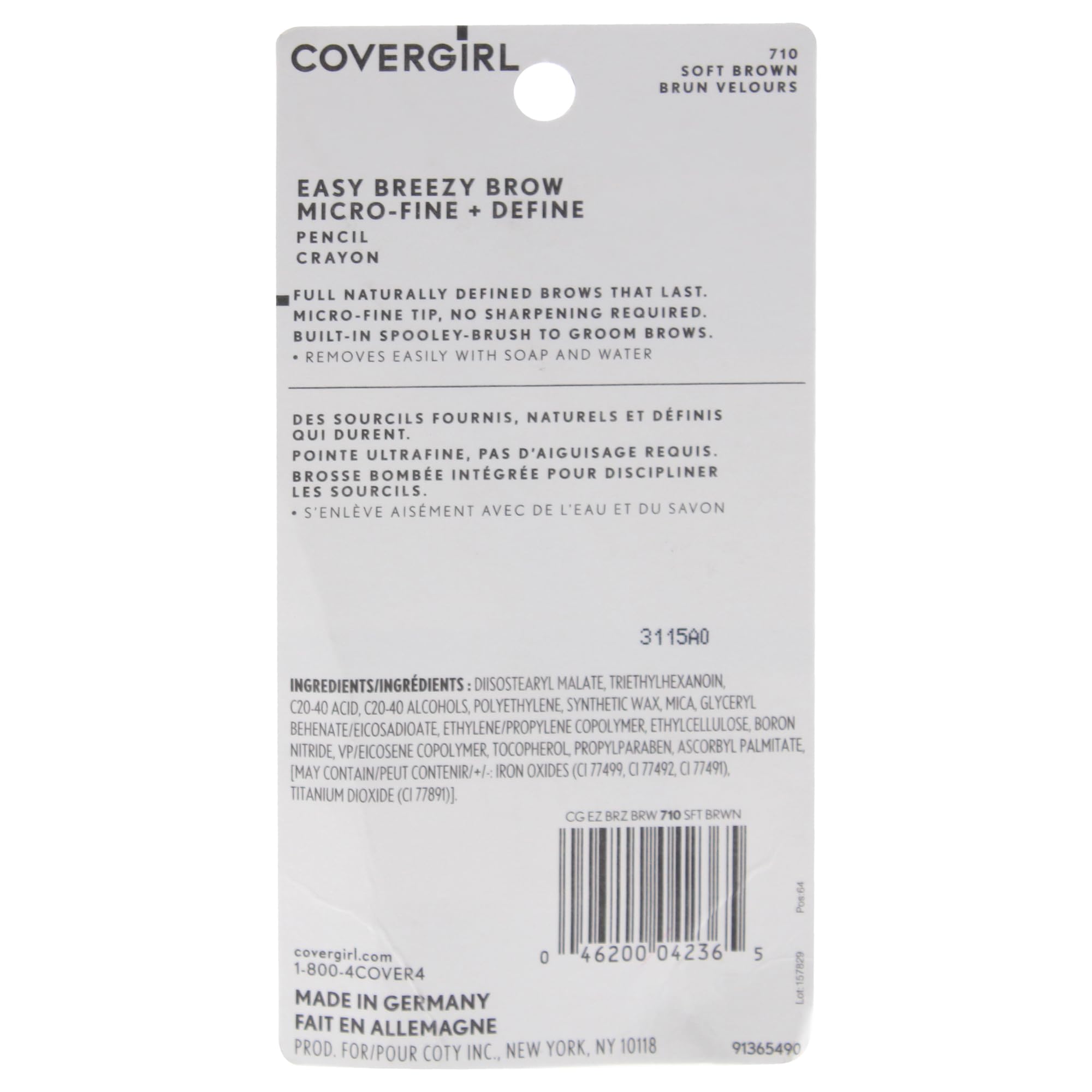 CoverGirl Easy Breezy built-in spoolie blends color for a soft, natural brow look.