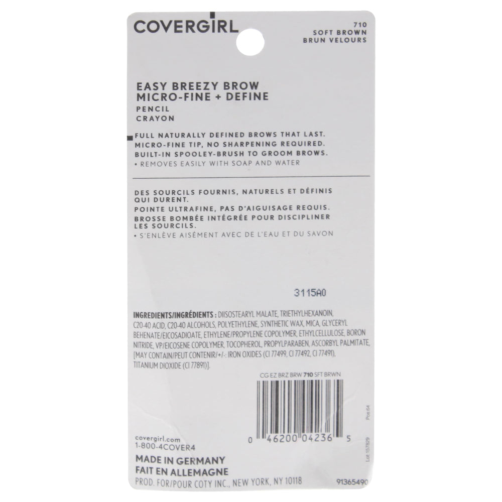CoverGirl Easy Breezy built-in spoolie blends color for a soft, natural brow look.