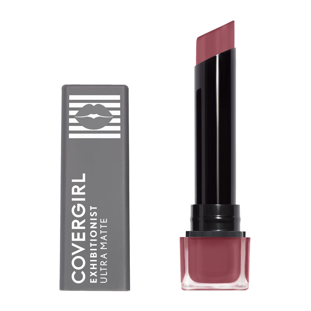 COVERGIRL exhibicionista labial ultra mate Risky Business en envase elegante, listo para retoques.