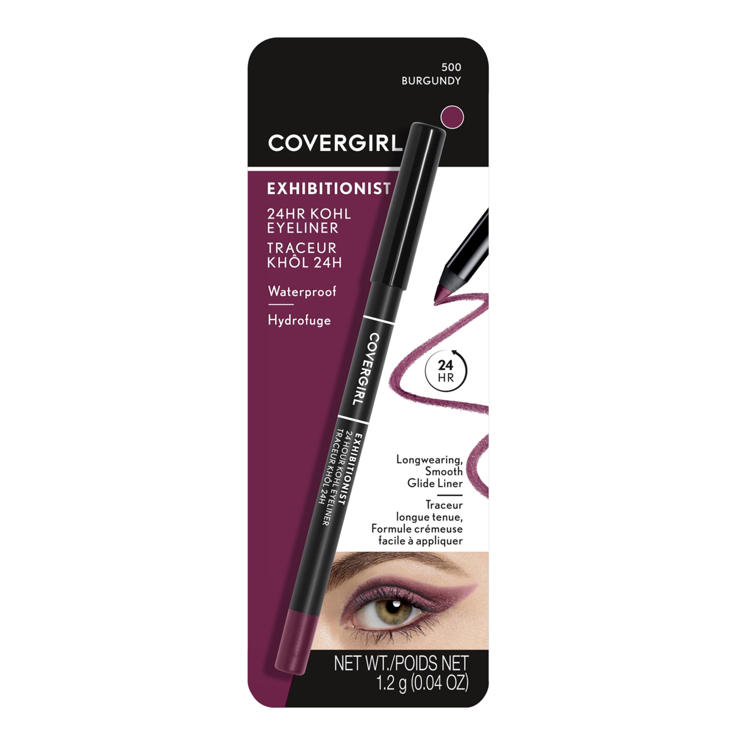 COVERGIRL Exhibitionist burgundy gel eyeliner swatch on skin for long-wear color.