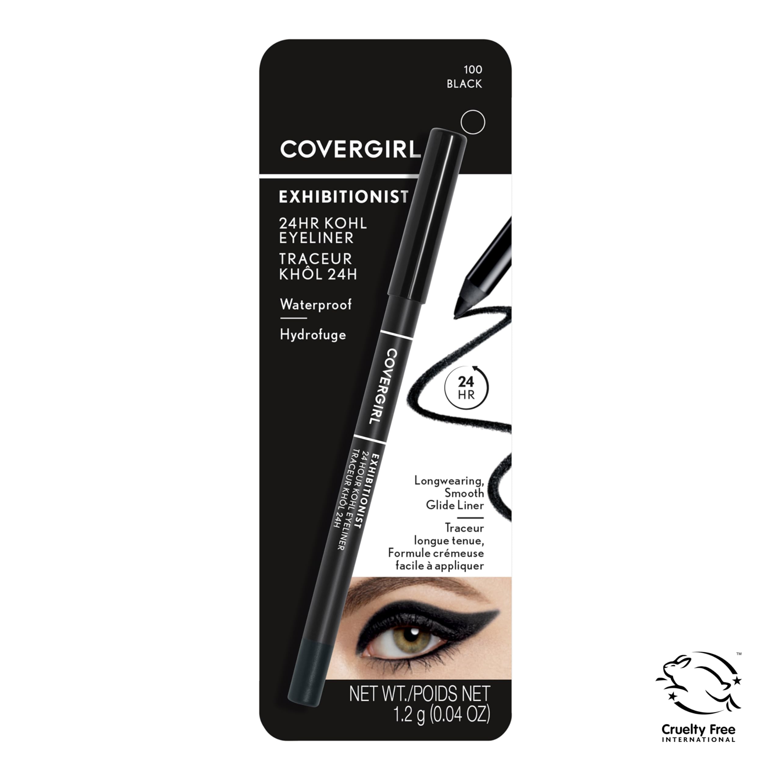 Cruelty-free badge next to COVERGIRL Exhibitionist eyeliner branding