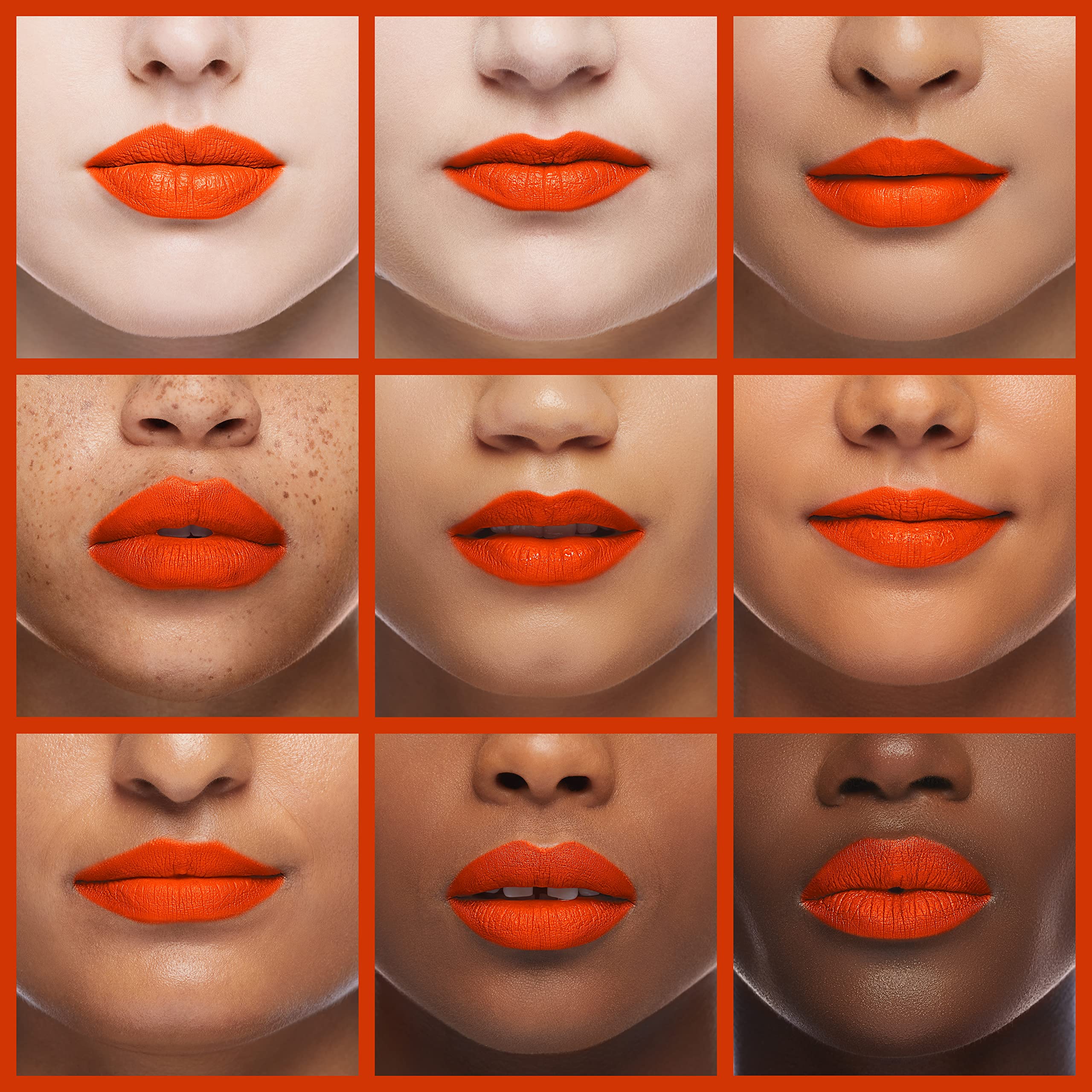 CoverGirl Exhibitionist Cream Lipstick Orange AF texture close-up emphasizes creamy finish