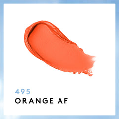 CoverGirl Exhibitionist Cream Lipstick Orange AF on lips shows true color and comfortable wear