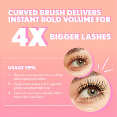 Lashes wrapped from root to tip by the curved fiber brush.