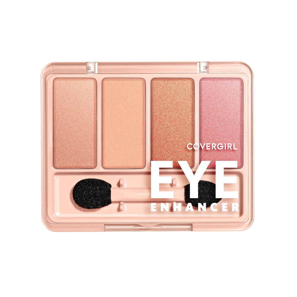 COVERGIRL Eye Enhancer Bellini Spritz quad swatches show versatile matte and shimmer shades for everyday looks.