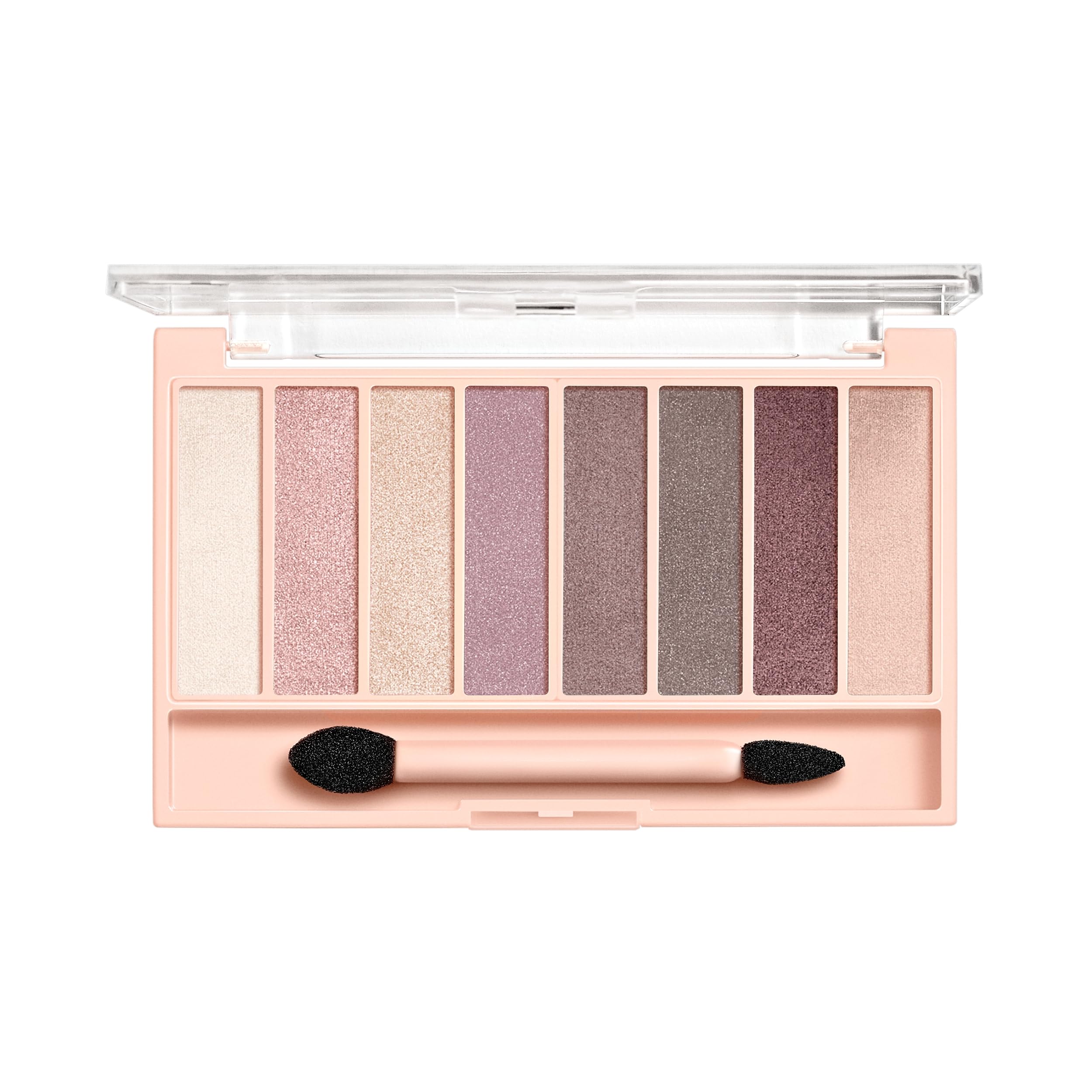 CoverGirl Eye Enhancer Palette 815 Roses — close swatches showing matte, shimmer, and glitter textures for versatile finishes.