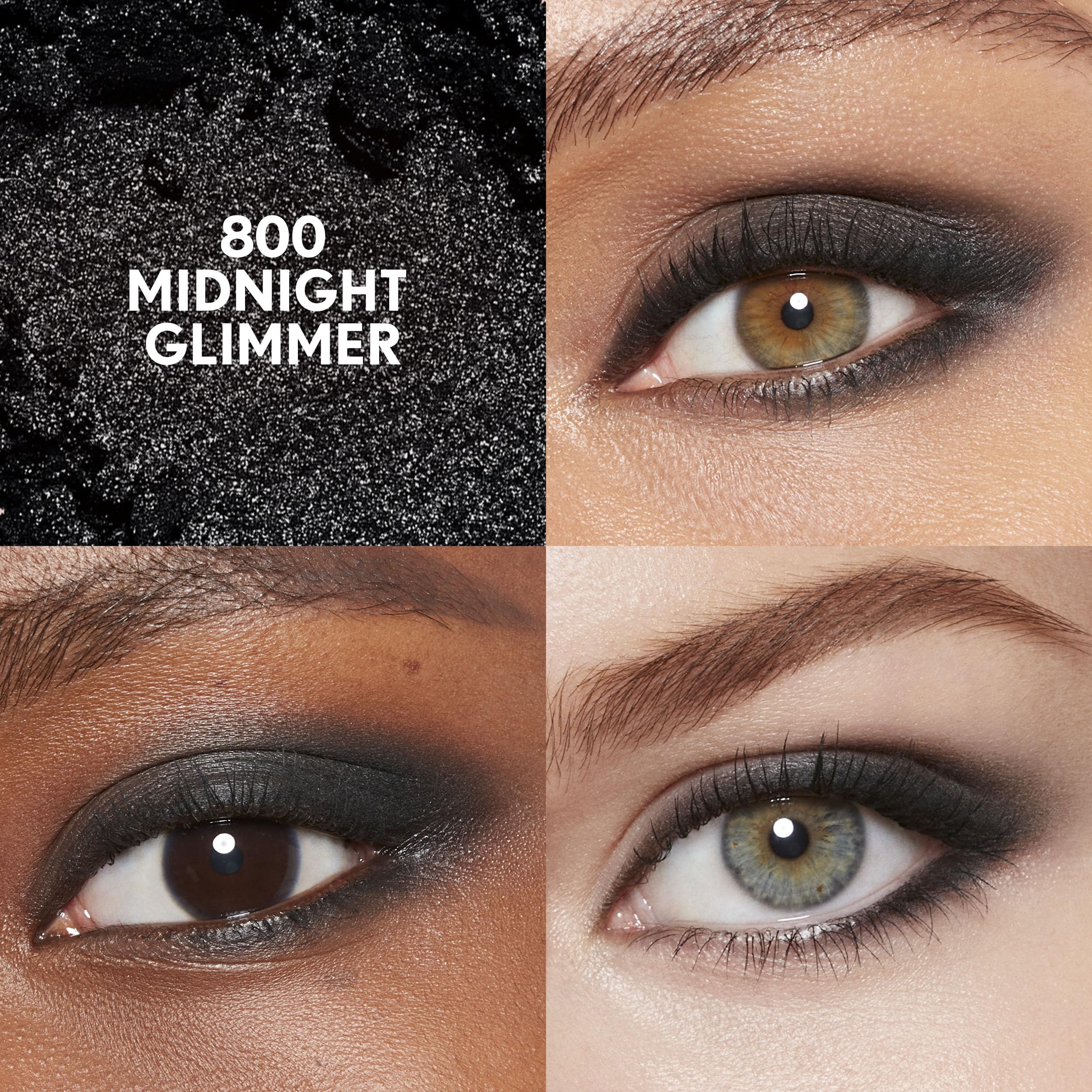 CoverGirl Eye Enhancer Midnight Glimmer close-up highlights silky matte and shimmer finish.