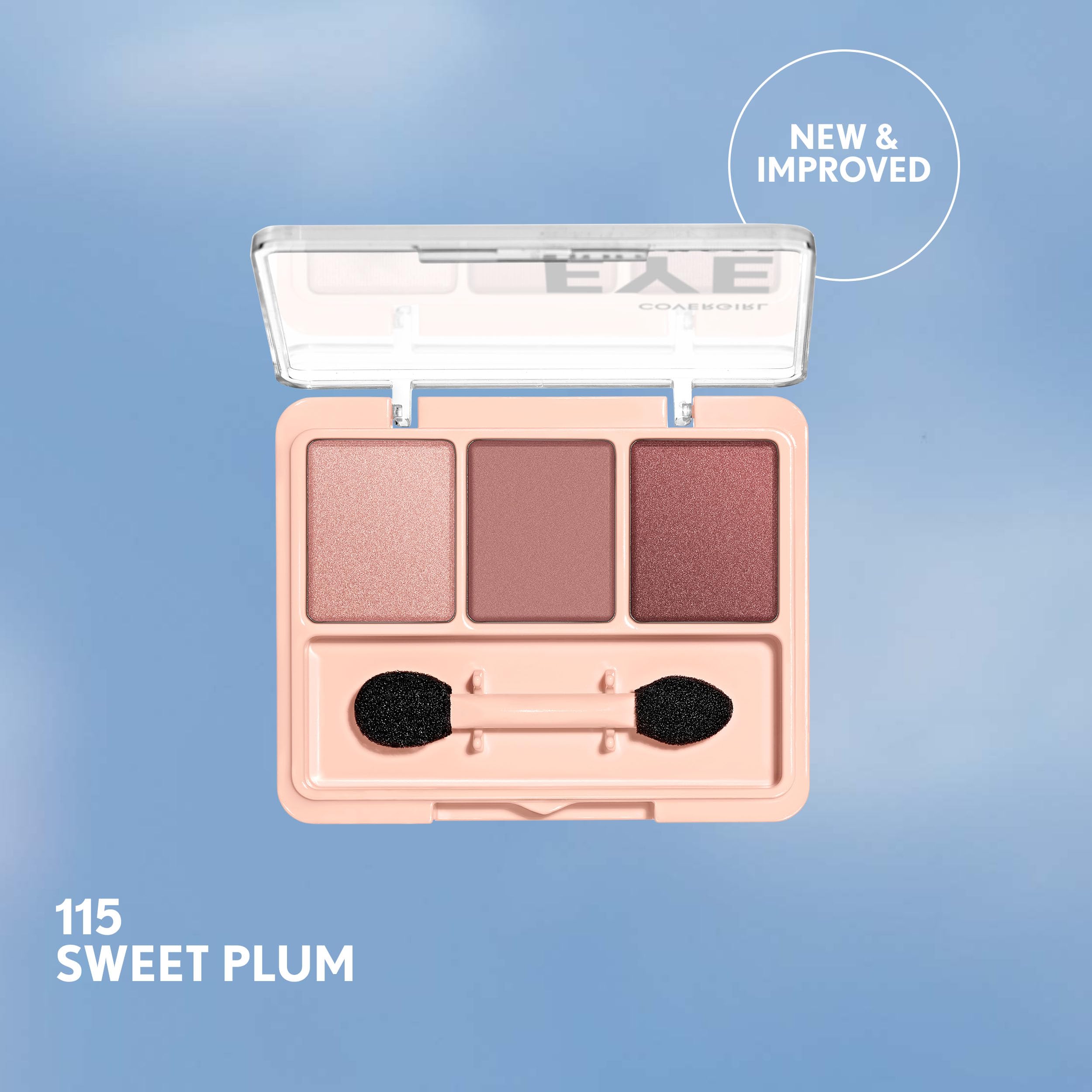 CoverGirl Eye Enhancer Sweet Plum swatches reveal matte and shimmer textures for versatile looks.