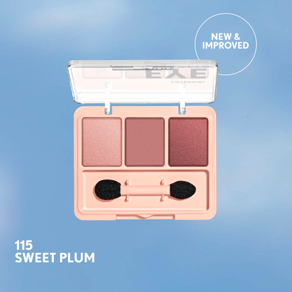 CoverGirl Eye Enhancer Sweet Plum swatches reveal matte and shimmer textures for versatile looks.