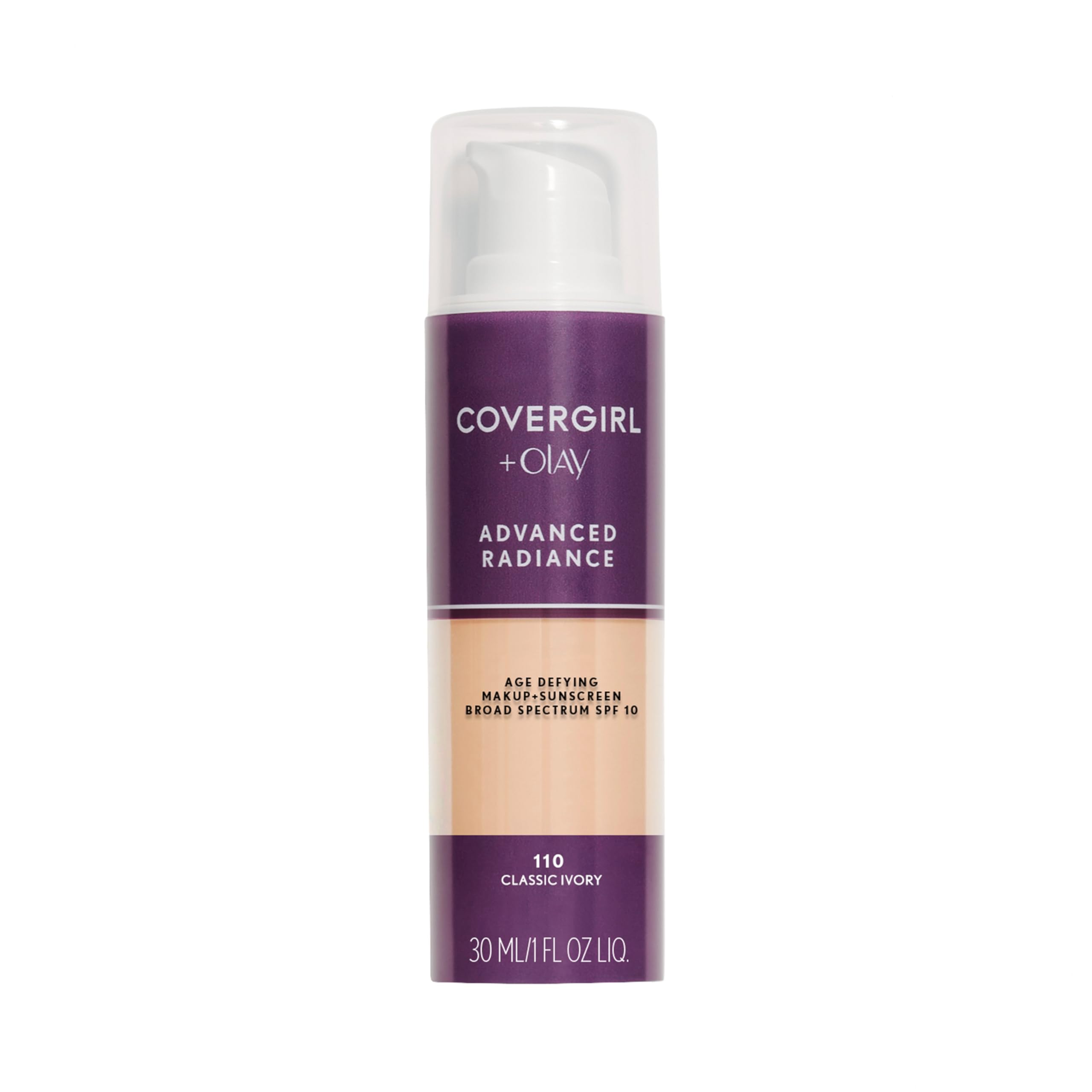 COVERGIRL Radiancia Avanzada: botella marfil clásico para cobertura suave y uniforme.