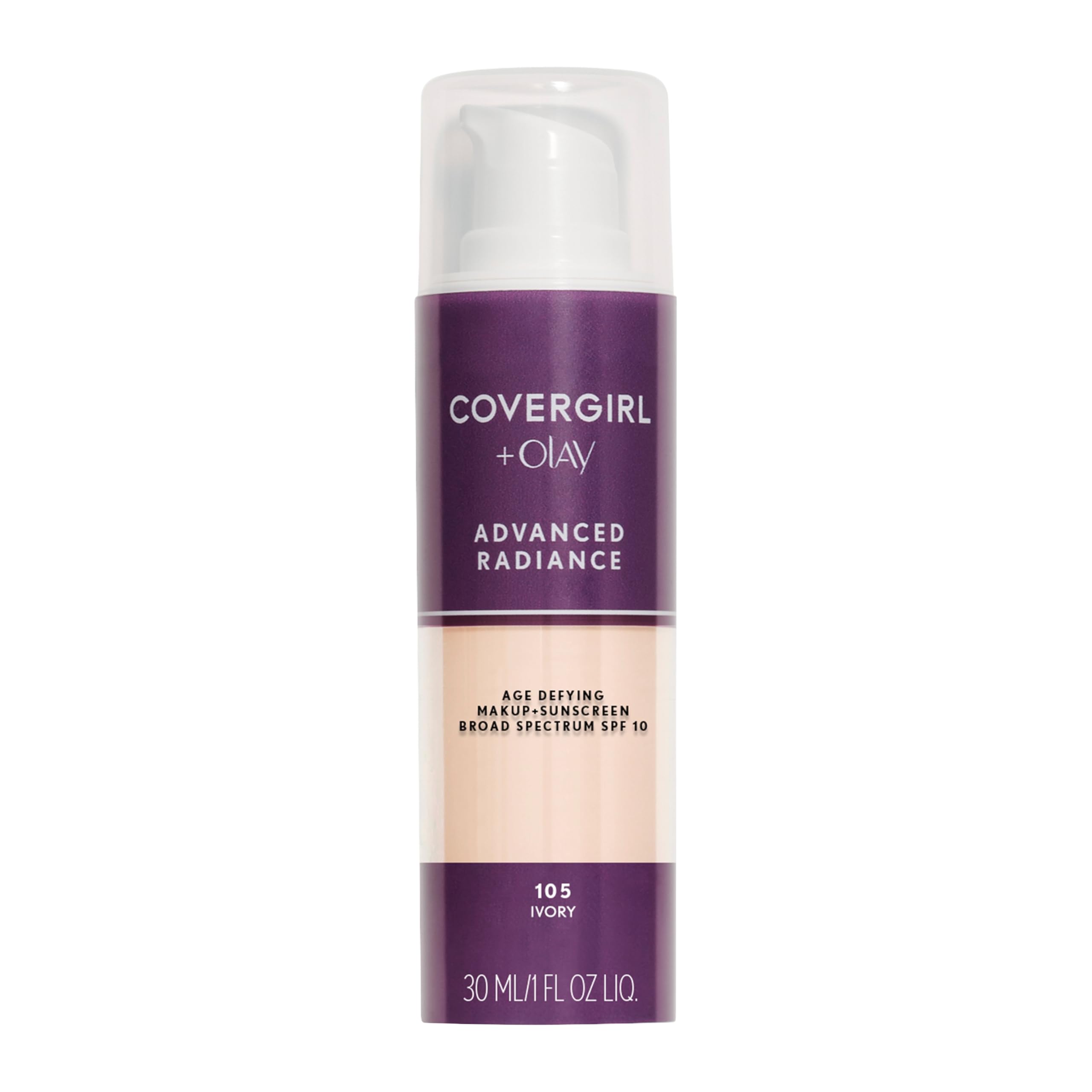 Fundación CoverGirl Avanzada Radiancia, botella, acabado mate natural y duradero.