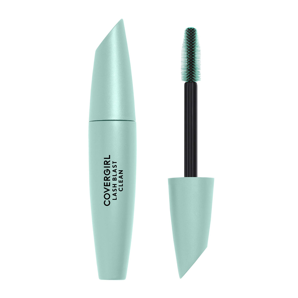 CoverGirl Lash Blast Clean Volume Mascara bottle close-up highlighting vegan formula and conditioning oils