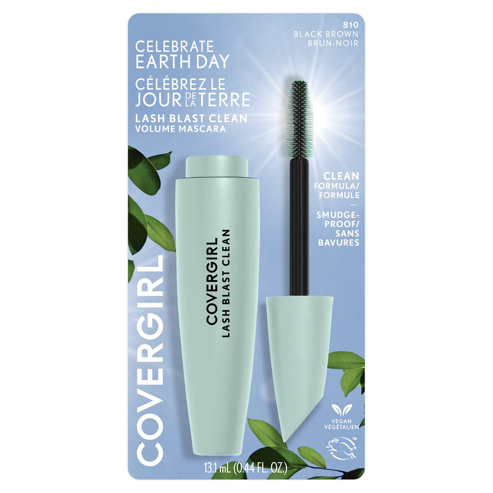 CoverGirl Lash Blast Clean Volume Mascara wand close-up shows smooth, clump-free application.