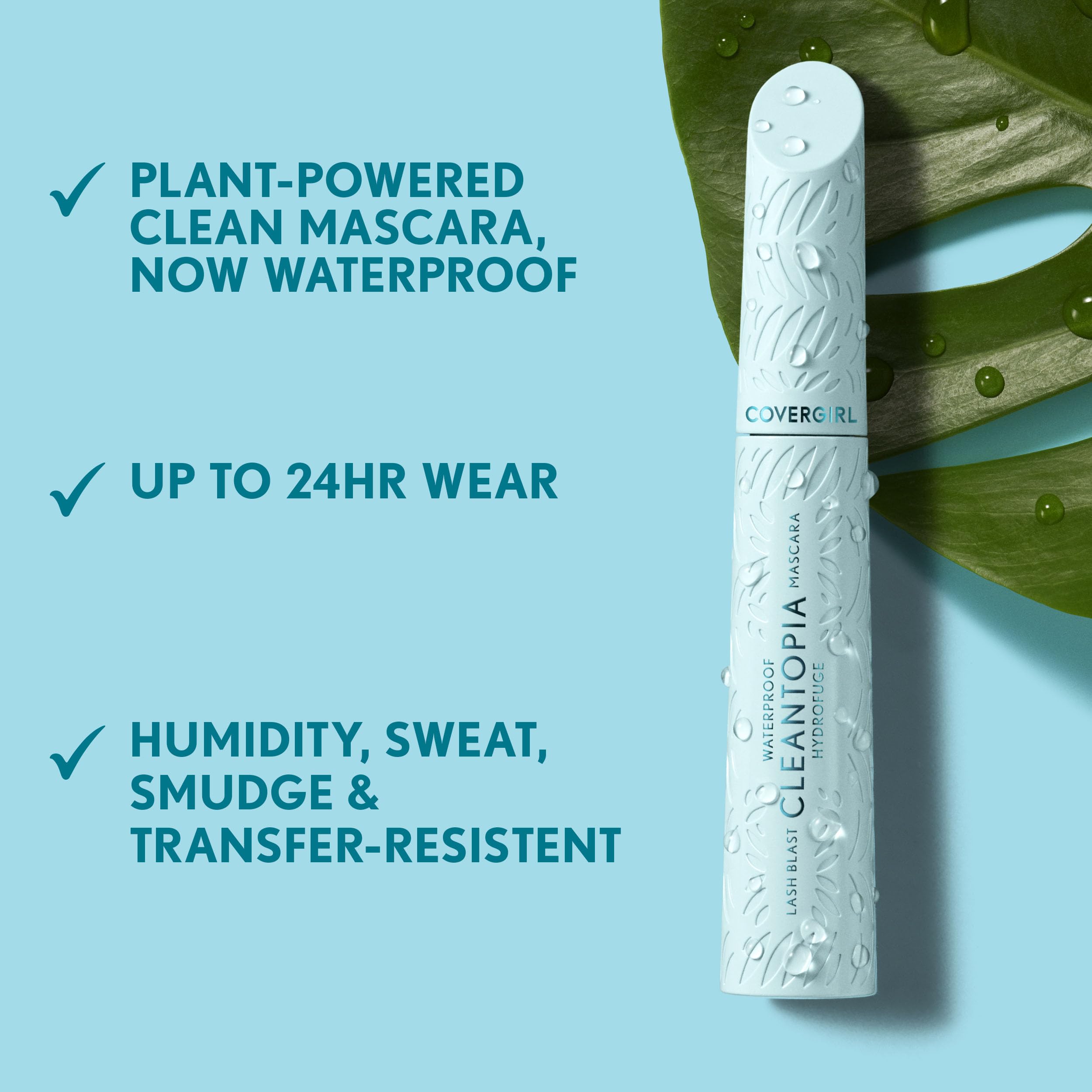 CoverGirl Lash Blast Cleantopia, ingredientes Aloe y Vitamina E para pestañas saludables.