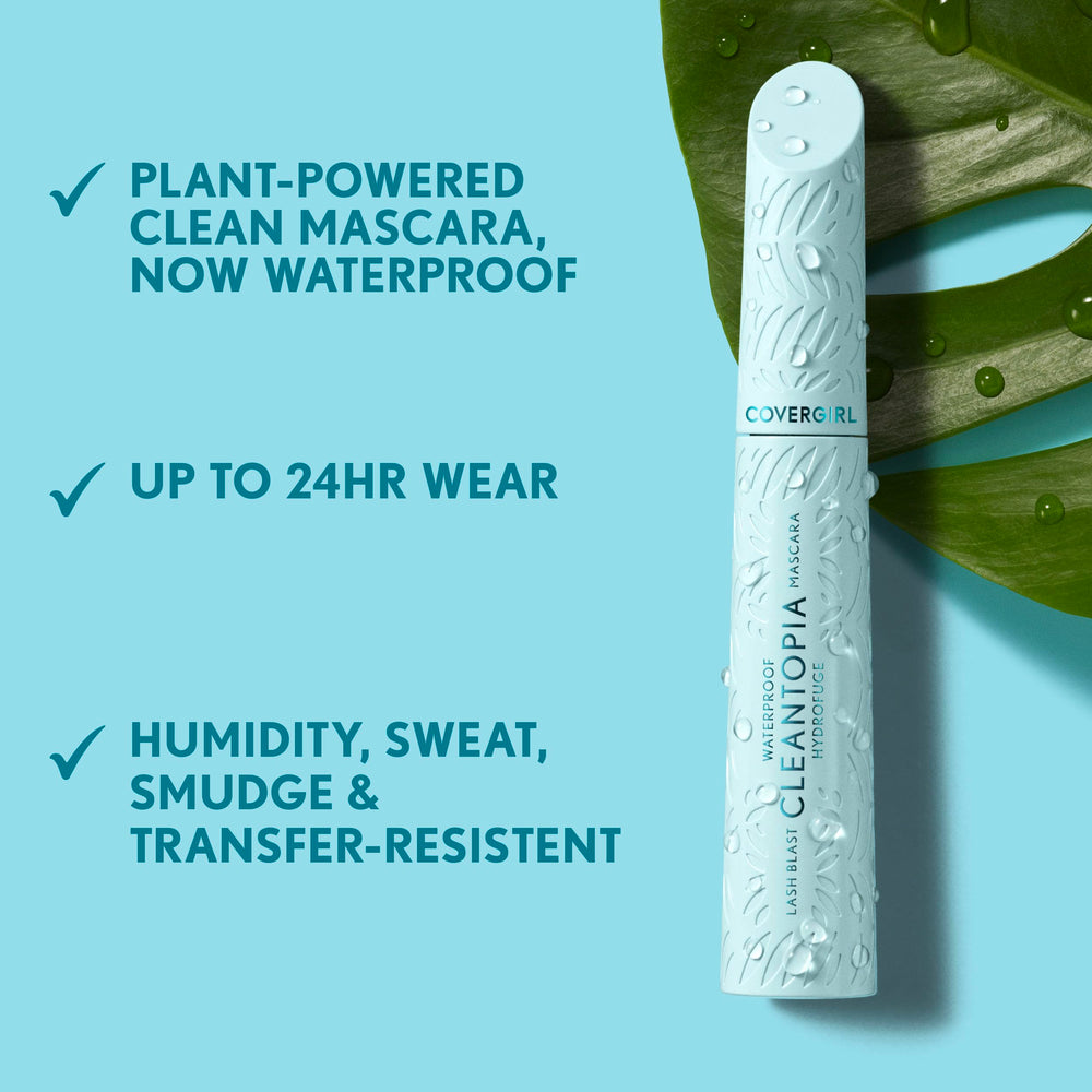 CoverGirl Lash Blast Cleantopia, ingredientes Aloe y Vitamina E para pestañas saludables.