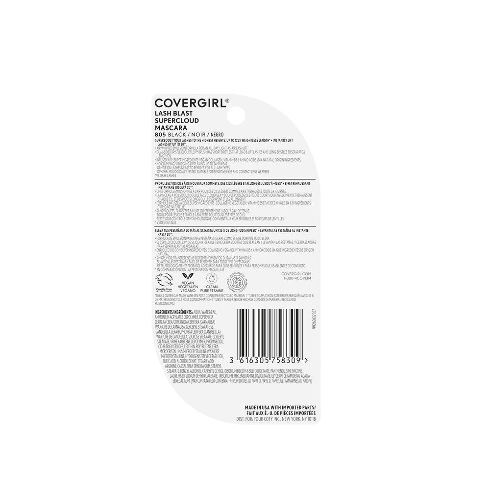 CoverGirl Lash Blast Supercloud, envase cómodo para llevar en viajes.