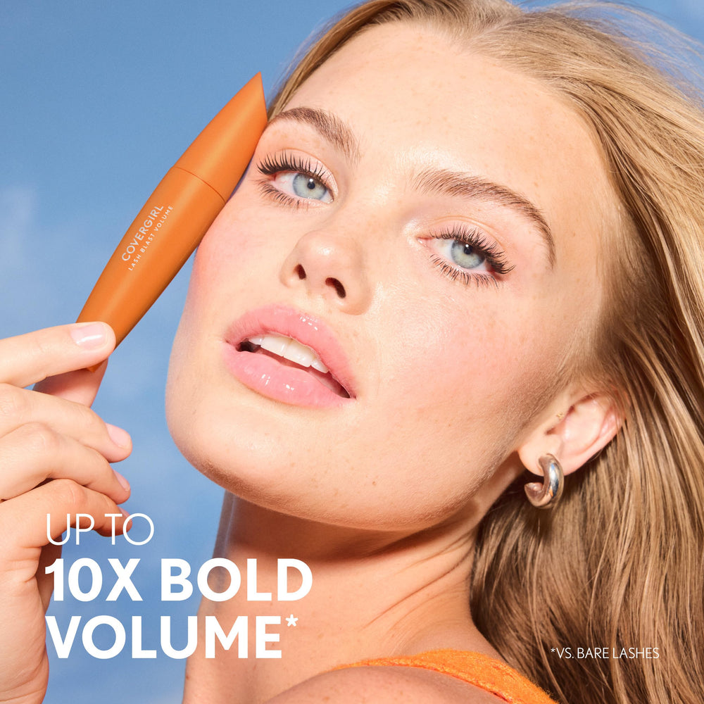 CoverGirl Lash Blast Volume Mascara close-up on lashes with bold, defined separation
