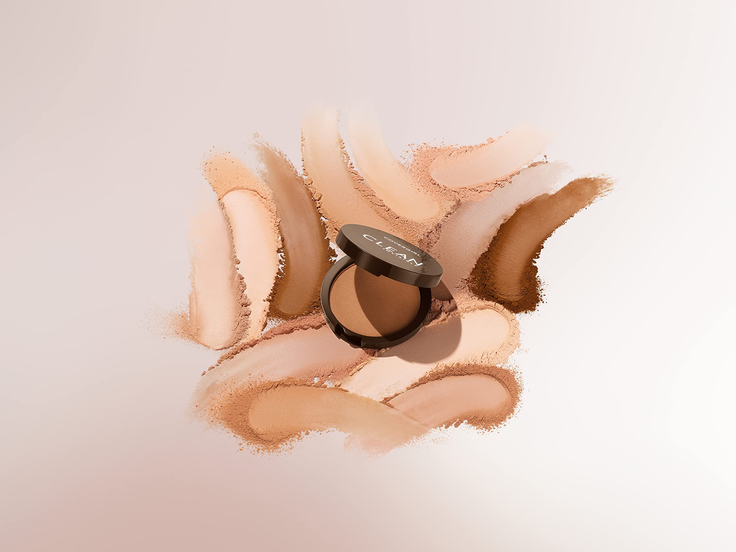 CoverGirl powder uses natural-origin pigments with 14 ingredients for clean wear.