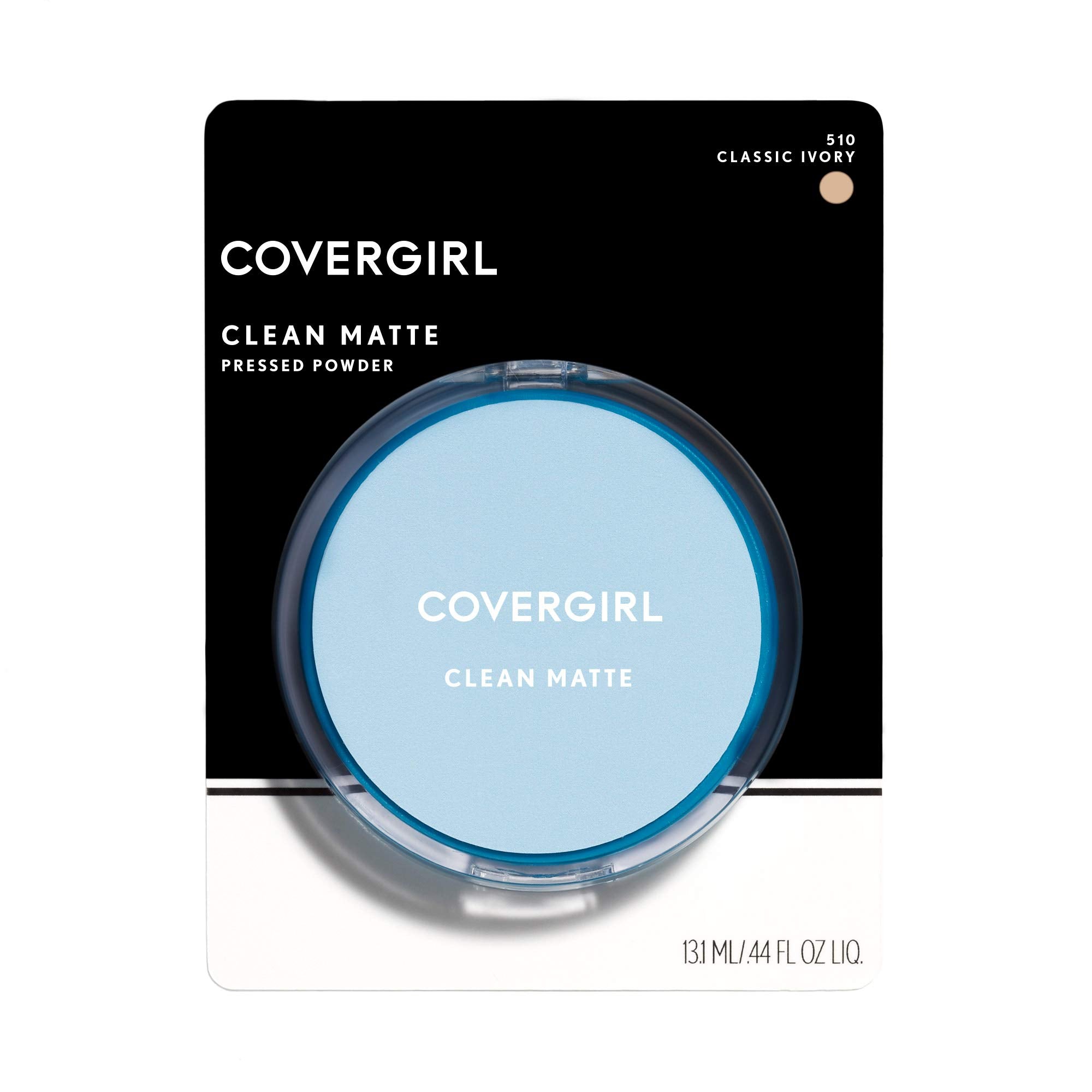 CoverGirl non-comedogenic powder close-up highlights pore-friendly formula for oily skin.
