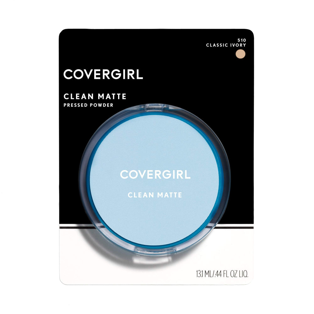 CoverGirl non-comedogenic powder close-up highlights pore-friendly formula for oily skin.