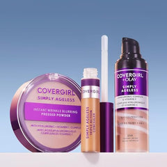 CoverGirl Olay Simply Ageless foundation swatches on skin showing even tone.