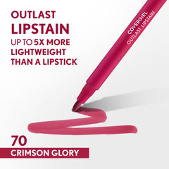 CoverGirl Outlast Crimson Glory: muestra en labios con acabado satinado y duradero.