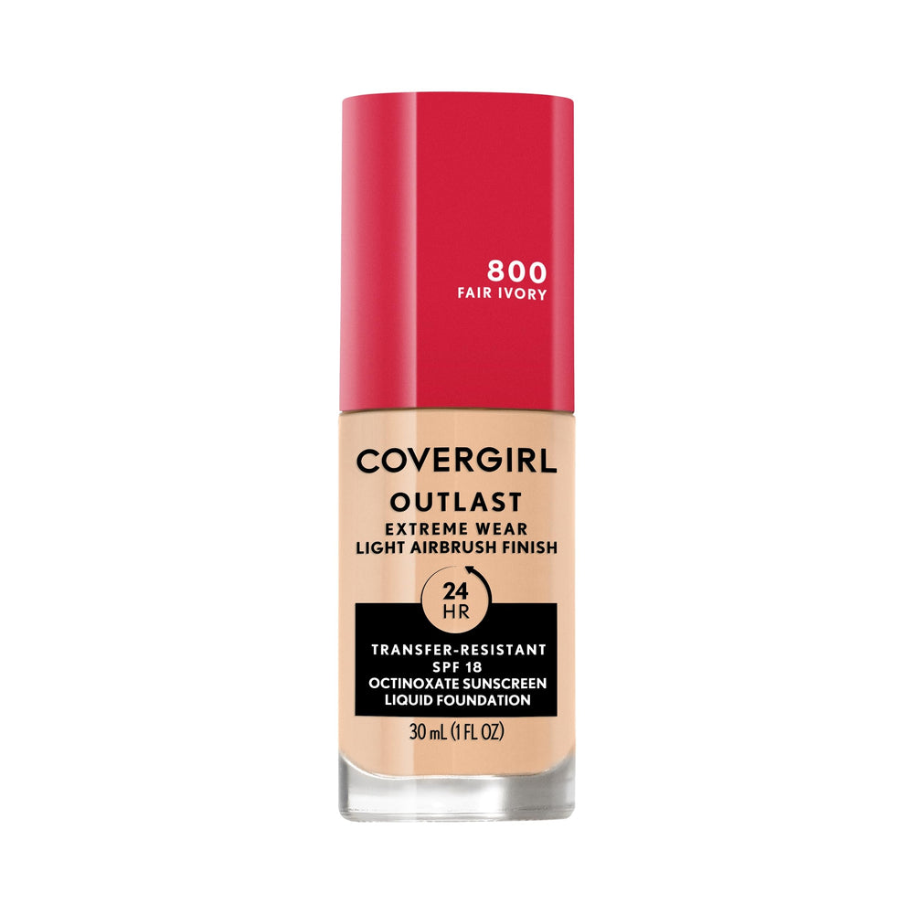 Covergirl Outlast Extreme Wear base 3-en-1 para acabado natural y duradero.