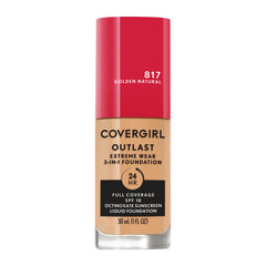 Covergirl Outlast Extreme Wear bottle close-up showing lightweight, long-lasting coverage.