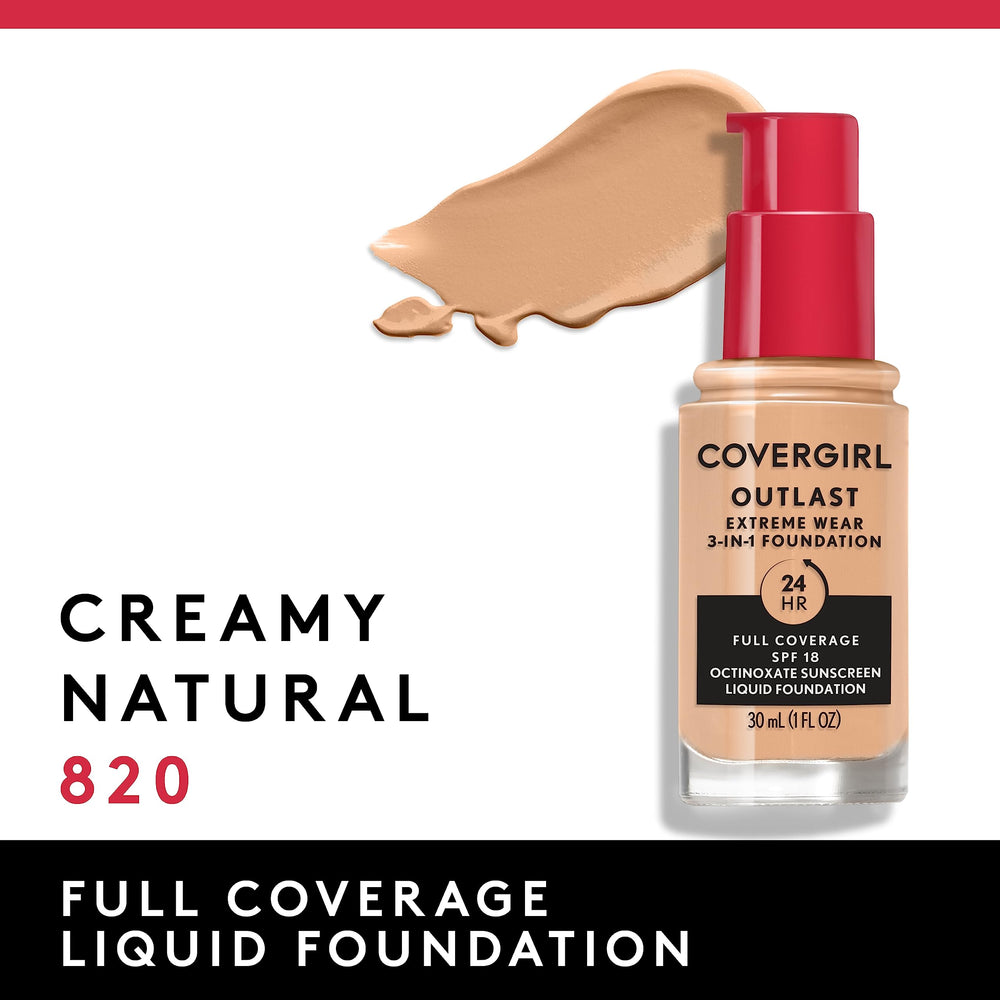 Covergirl Outlast Extreme Wear SPF 18 label on bottle.
