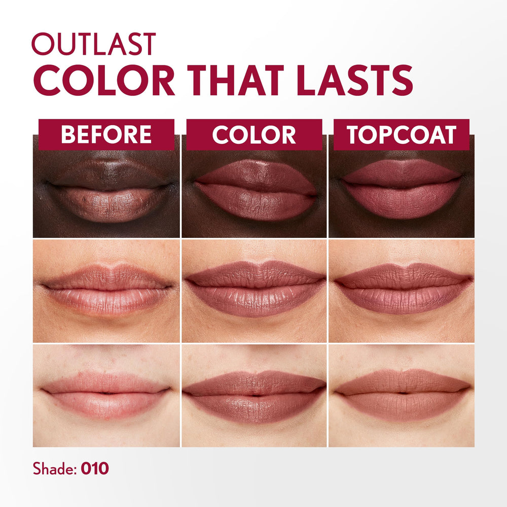 Aplicación paso 1 de Covergirl Outlast Lip Color 010 Sugey Girl para color duradero.
