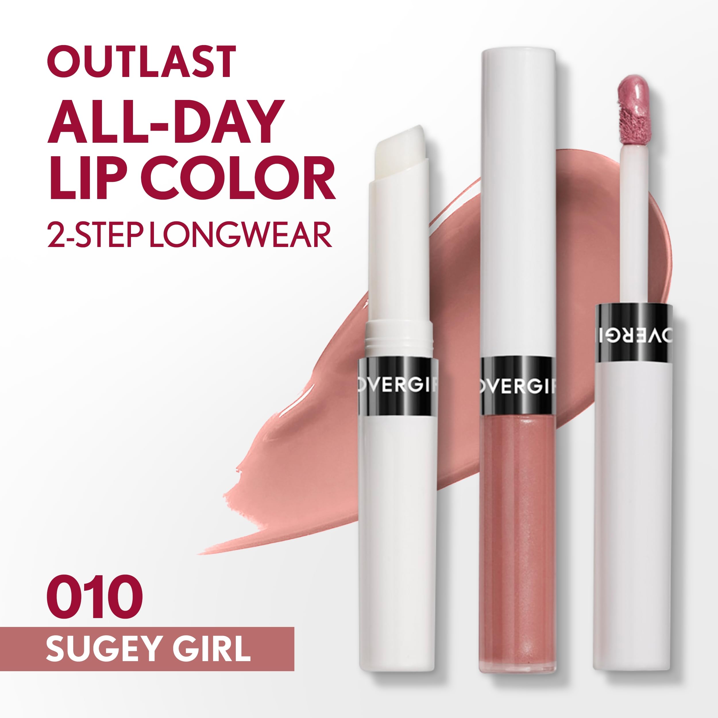 Muestra de color Covergirl Outlast Lip Color 010 Sugey Girl, tono vibrante y duradero.