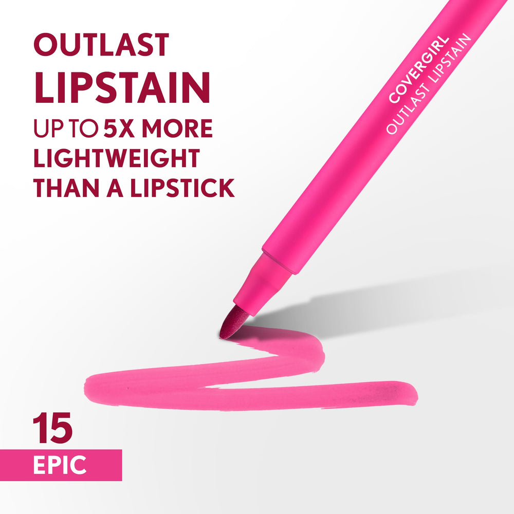 Covergirl Outlast Lipstain, punta precisa para trazo limpio y aplicación exacta.
