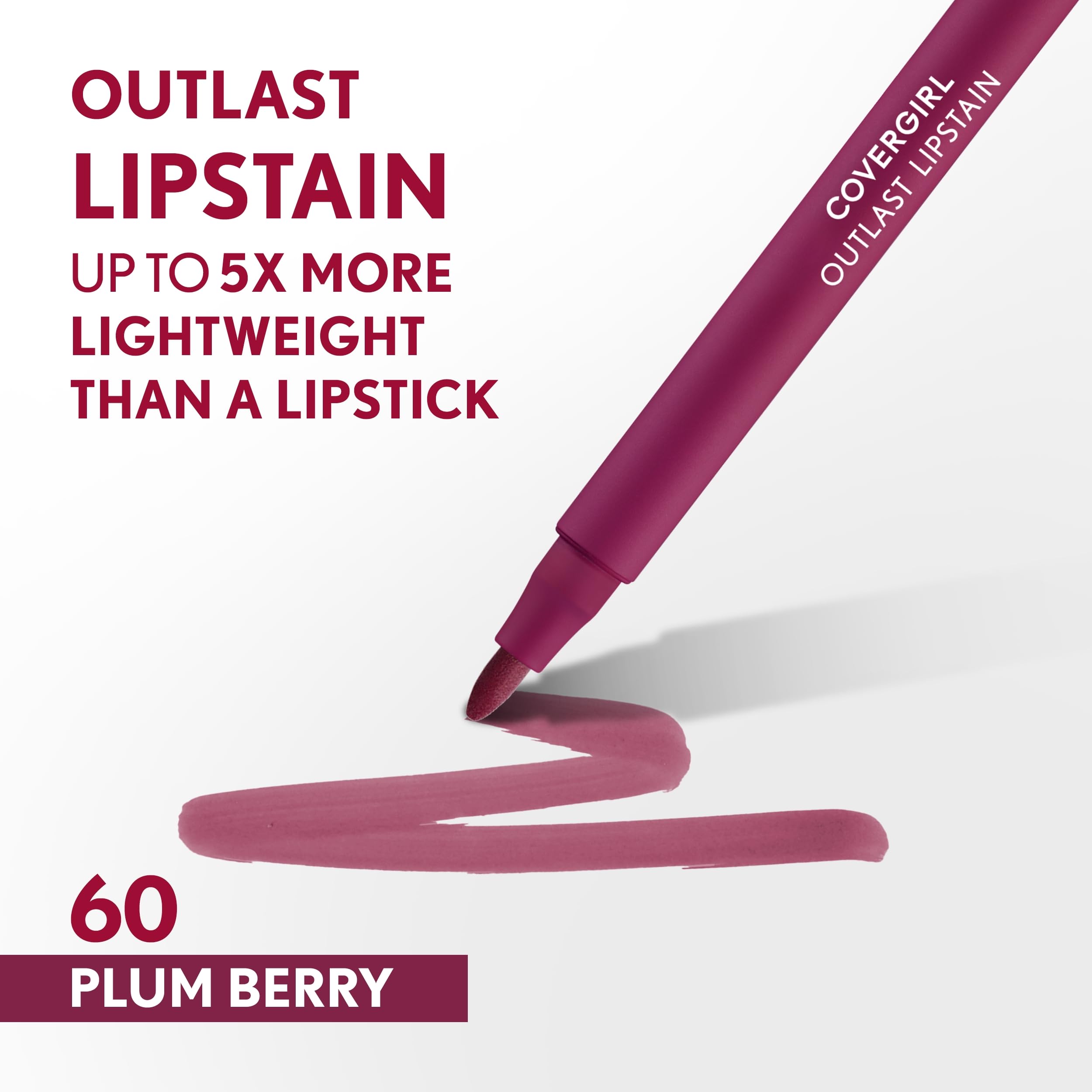 Covergirl Outlast Plum Berry, tinte satinado para un acabado suave y duradero.
