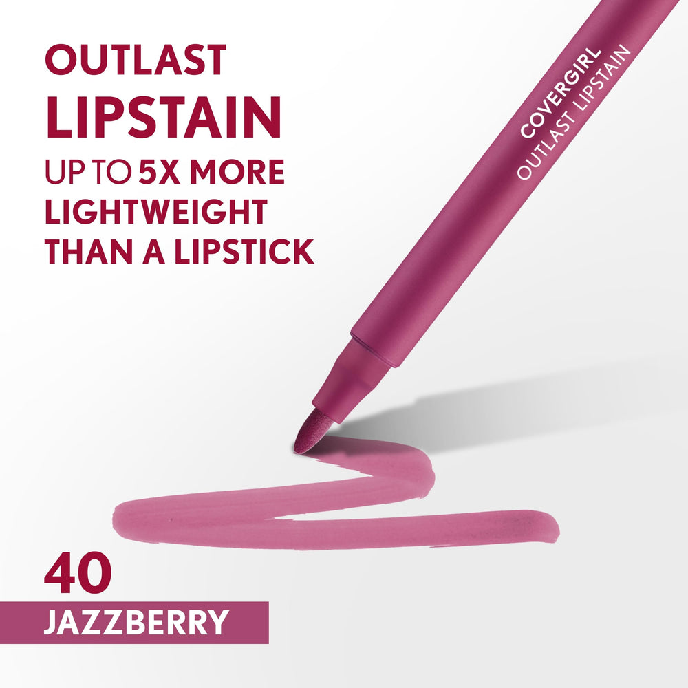 CoverGirl Outlast tinte labial Jazzberry, acabado satinado suave y cómodo en los labios.