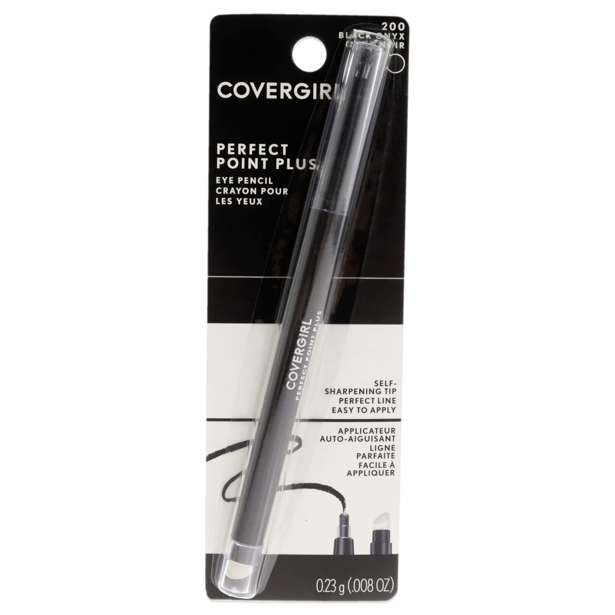 CoverGirl Perfect Point Plus eyeliner pencil in black onyx delivering a precise, long-lasting line