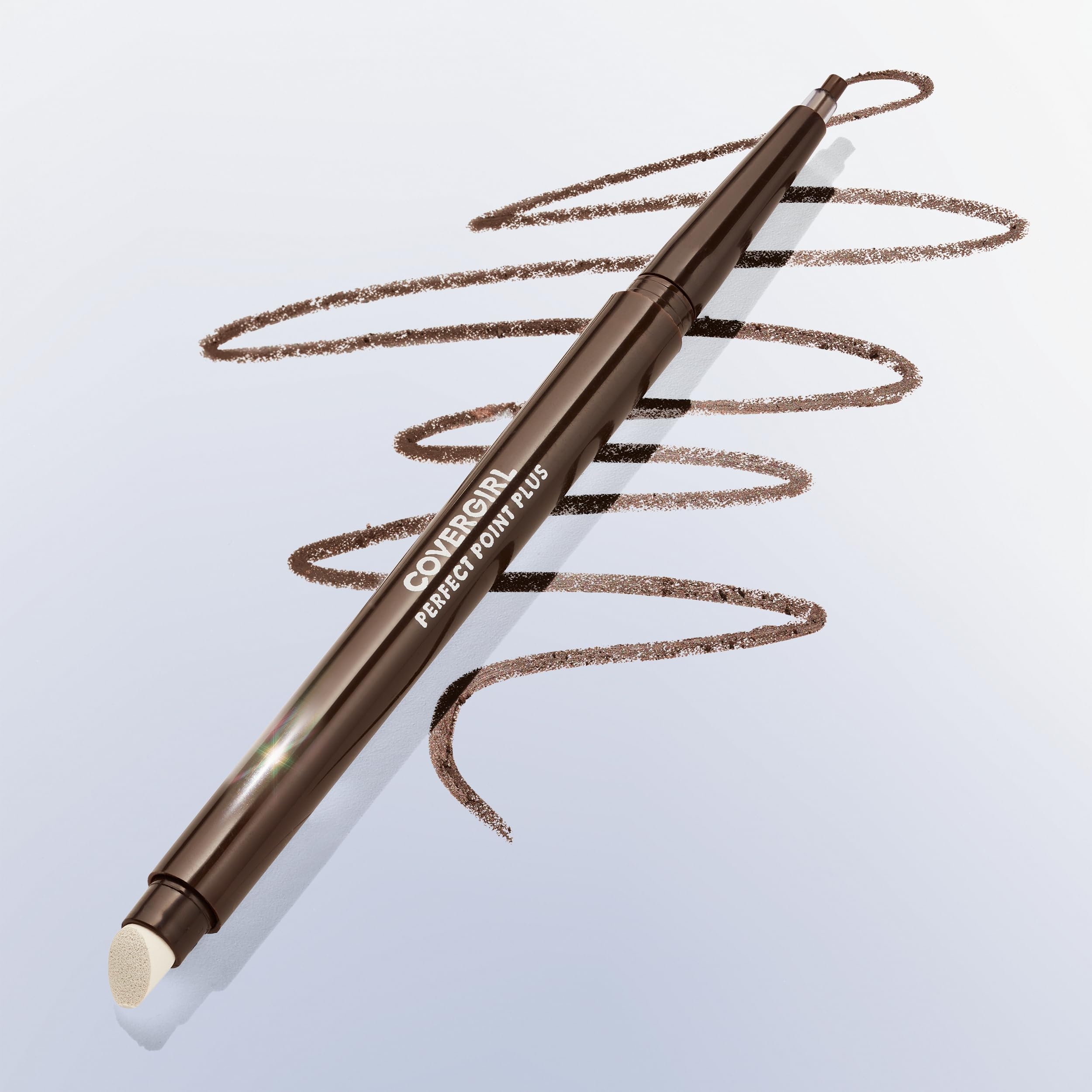 CoverGirl Perfect Point Plus Eyeliner Pencil Espresso creamy texture gliding on lid.