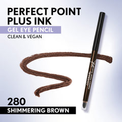 CoverGirl Ink Gel formula swatch in shimmering brown 280, bold color payoff.
