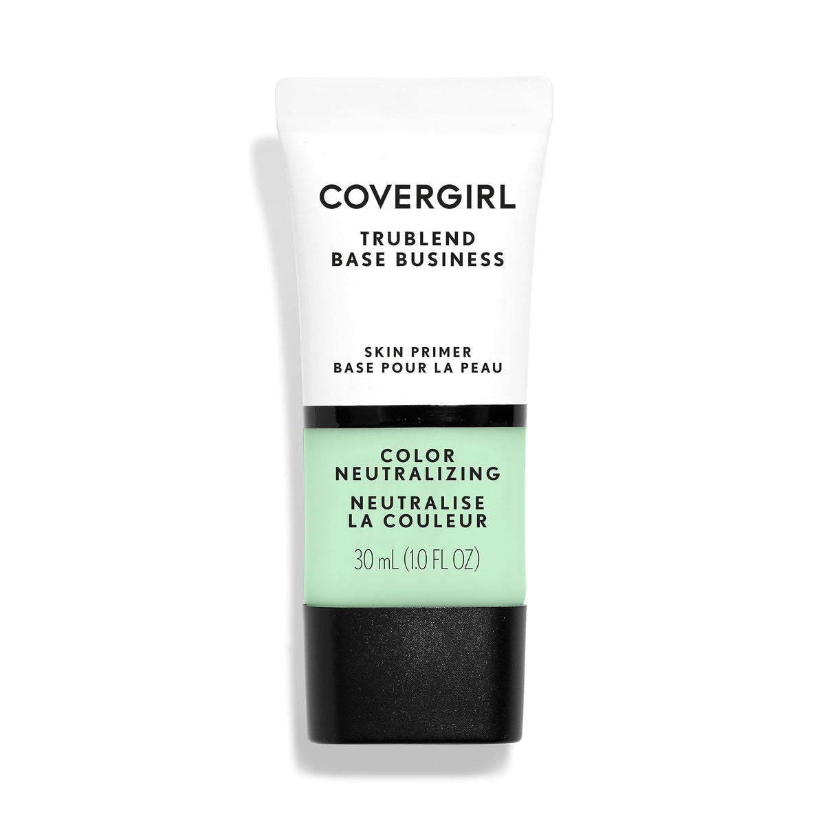 CoverGirl Primer Color Neutralizante, botella en primer plano, neutraliza enrojecimiento para tono uniforme.