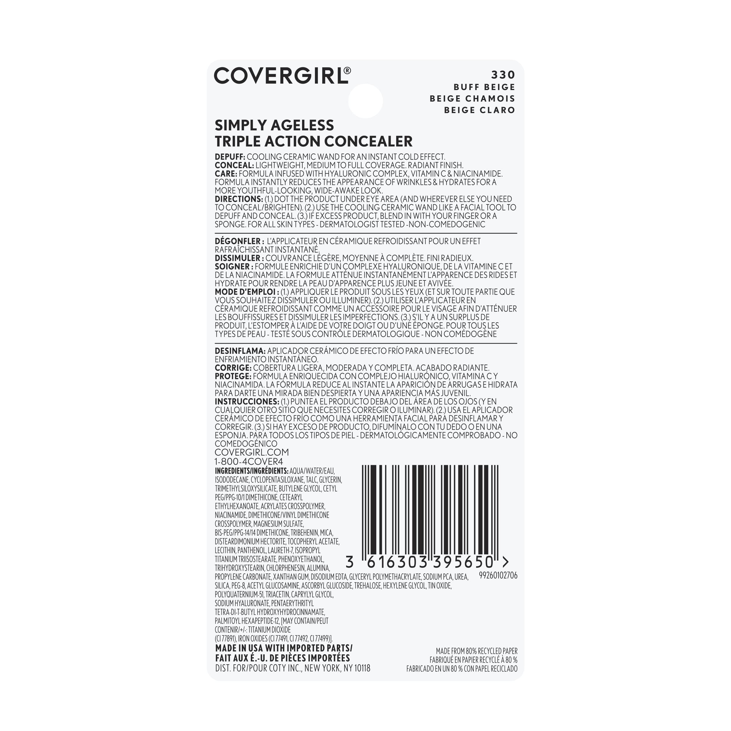CoverGirl Simply Ageless, fácil de aplicar para uso diario y rápido.