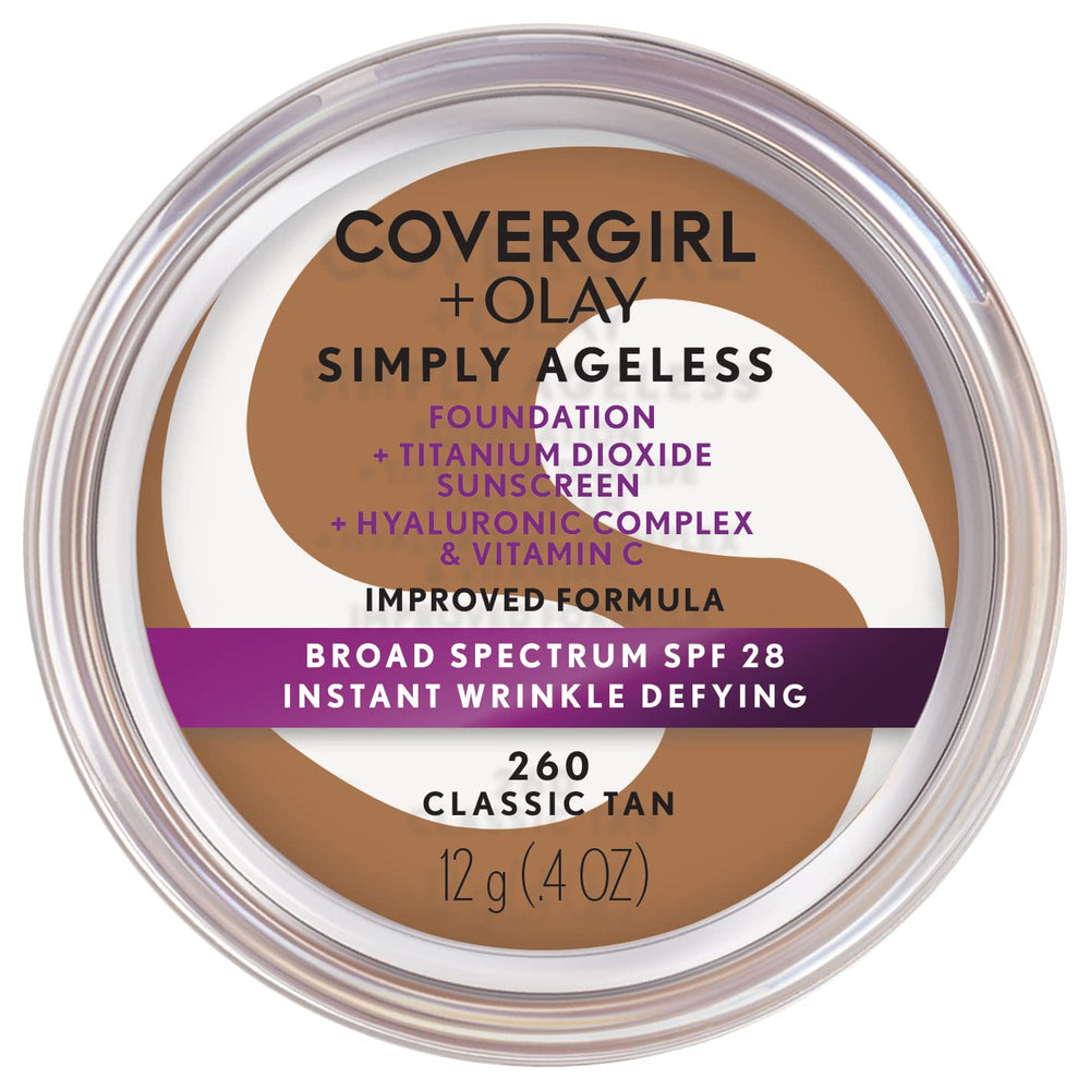CoverGirl Simply Ageless foundation bottle close-up showing smooth, even finish