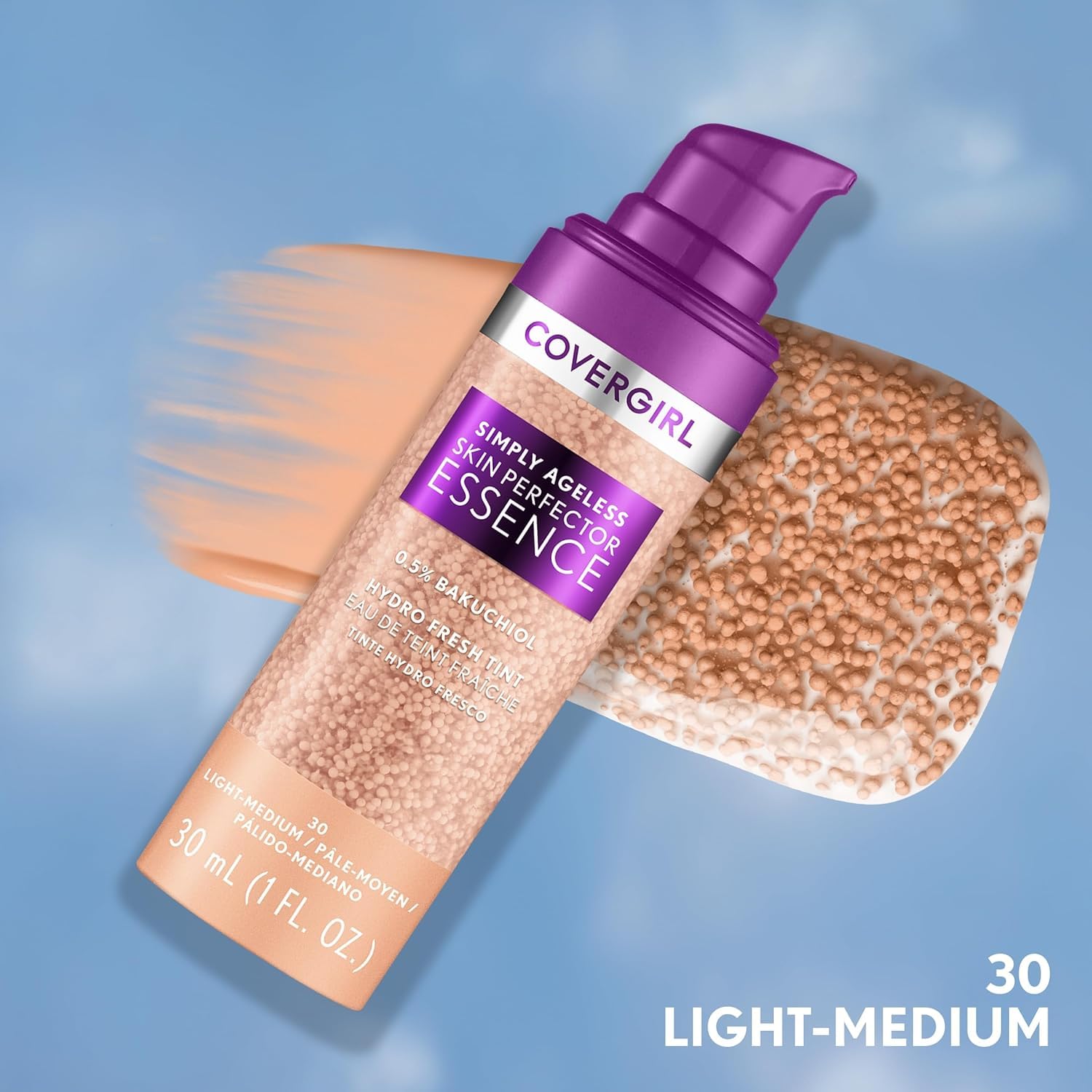Covergirl Simply Ageless: textura gel, hidratación fresca que se siente al aplicar.