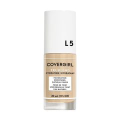 CoverGirl truBLEND L5 Creamy Natural bottle close-up highlights oil-free formula.