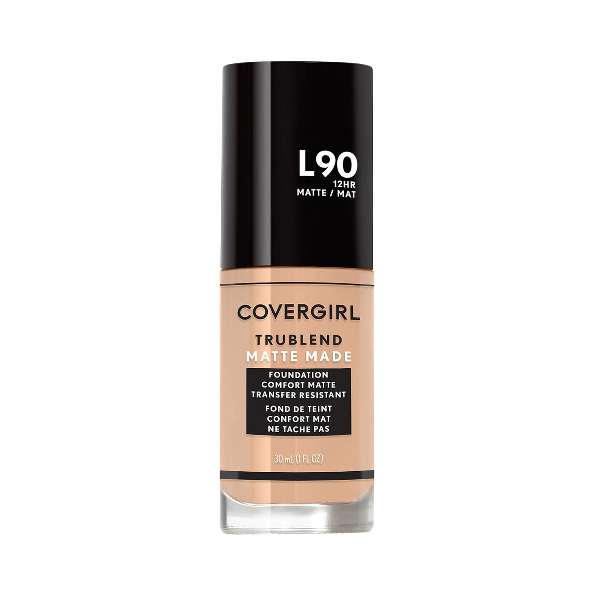 CoverGirl TruBlend foundation bottle closeup, showcasing smooth matte finish for daily wear