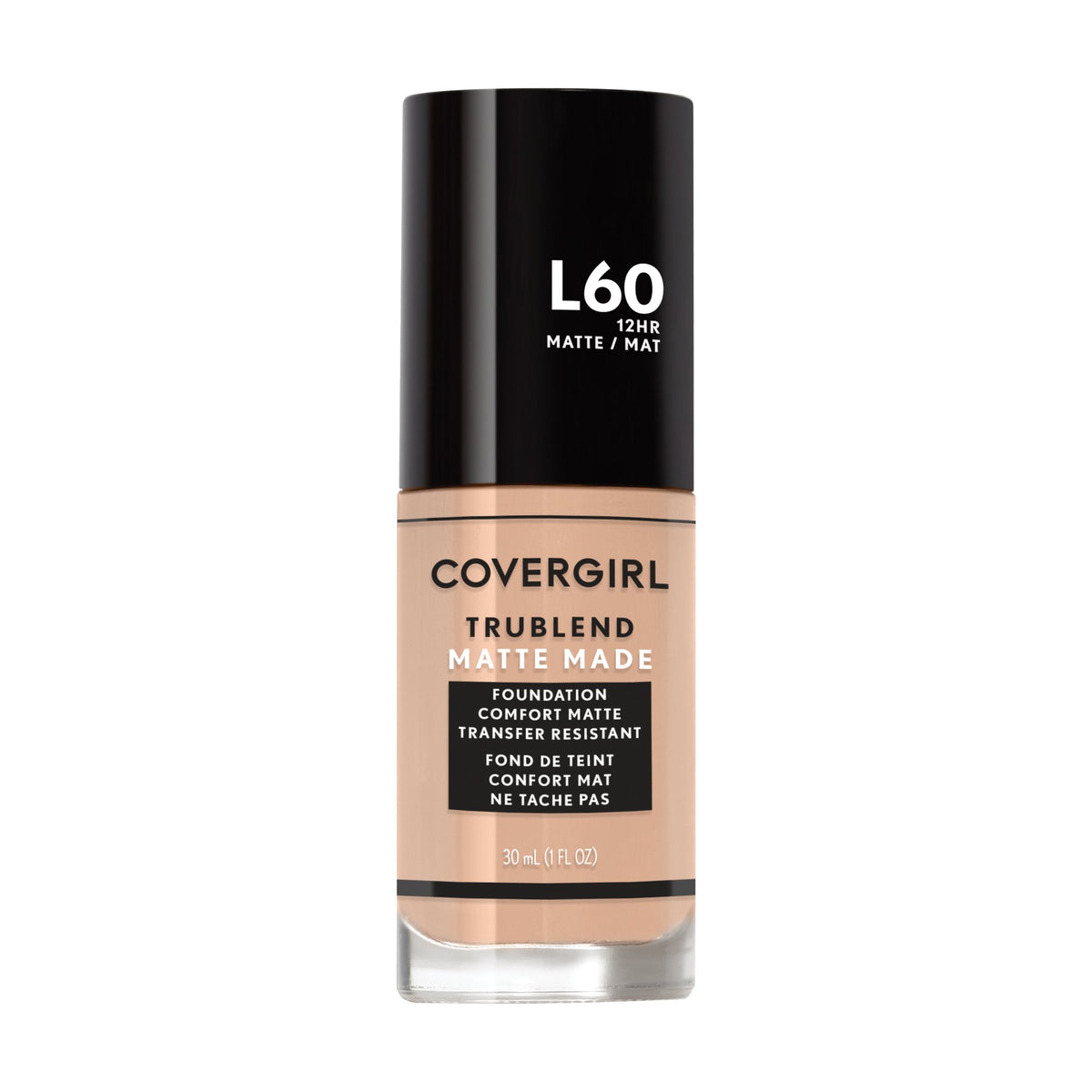 COVERGIRL TruBlend fundación en botella para un acabado mate natural.