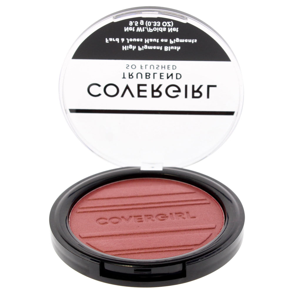 CoverGirl TrueBlend So Flushed swatch on cheek demonstrates bold color.